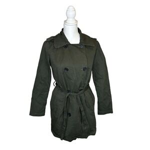 Forever 21 Trench Coat Belted Double Breasted Olive Green‎ Jacket Small